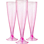 Homy Feel pink glitter plastic champagne flutes 30 pack front view party supplies