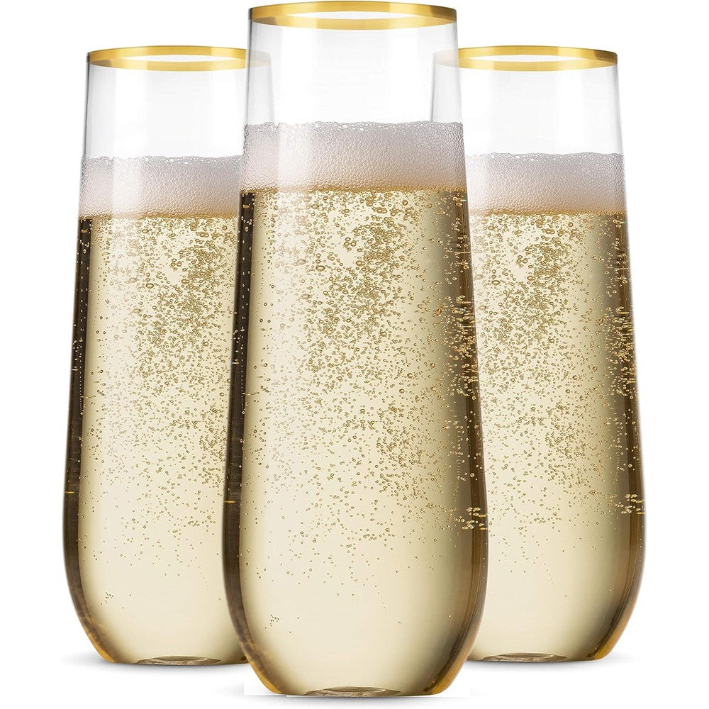 Munfix 48 pack stemless plastic champagne flutes front view for wedding toasting.