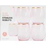 Plasticpro Pink Gold Rim Stemless Wine Glasses front view for party decor.