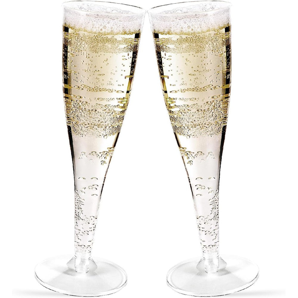 Tenyasen Plastic Champagne Flutes front view of clear 30 pack set.