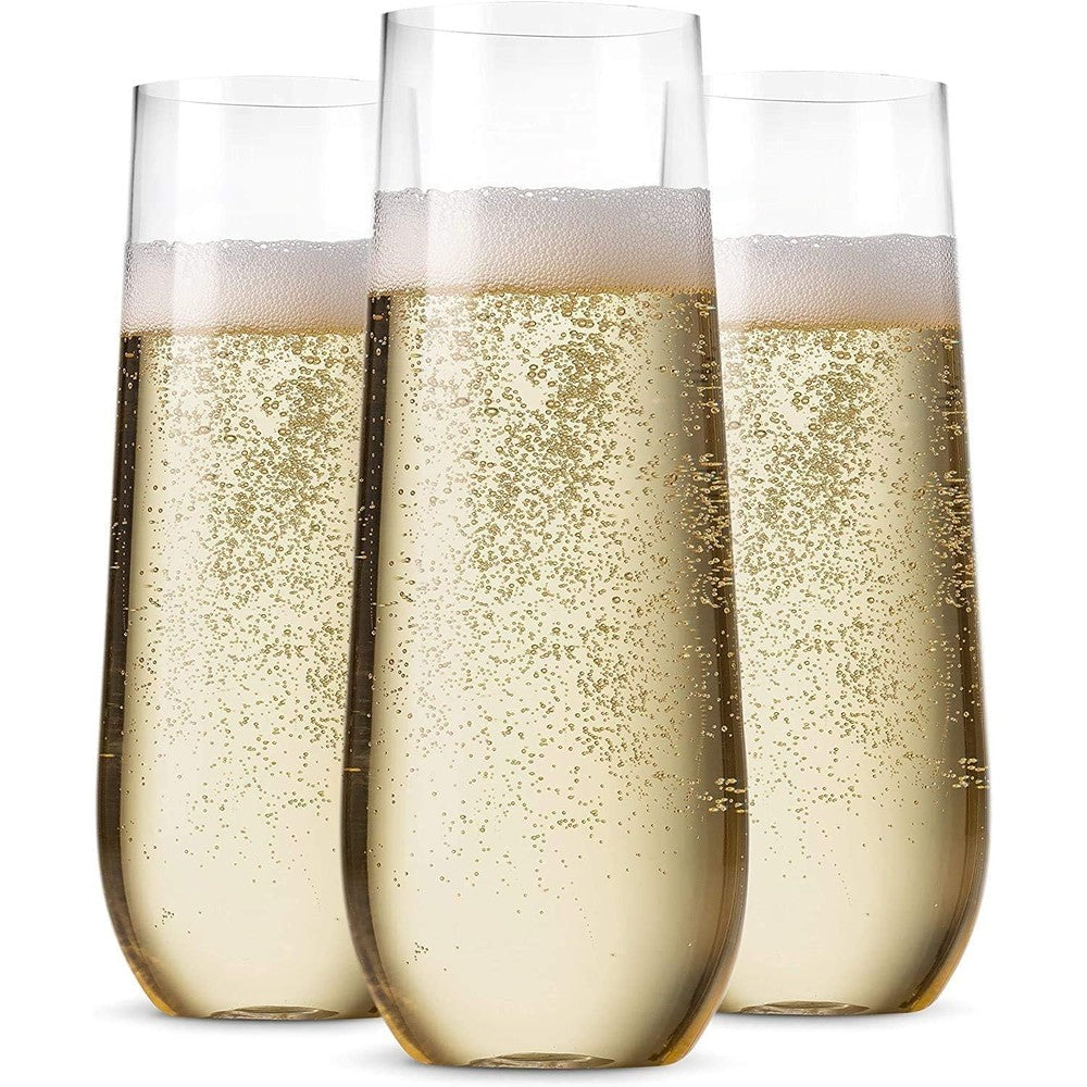 Munfix 48 Pack Stemless Plastic Champagne Flutes front view for wedding catering.