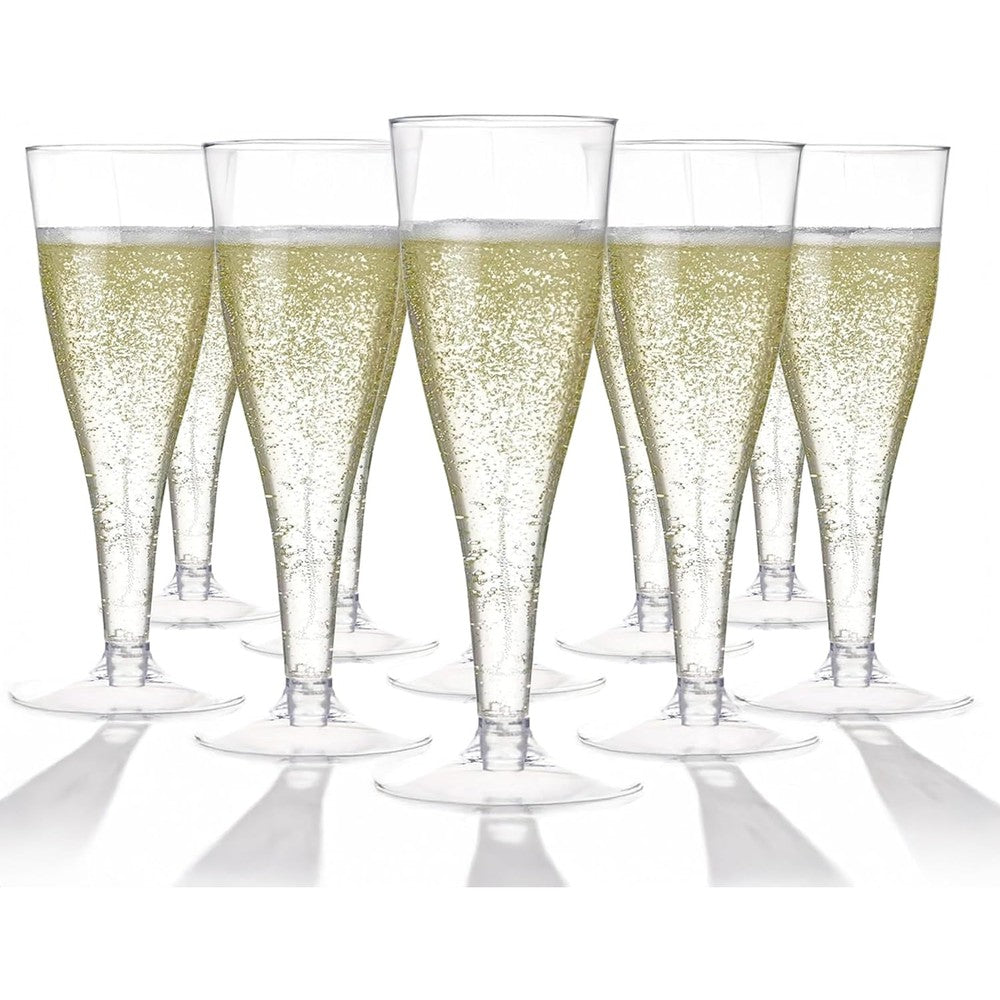 Prestee clear plastic champagne flutes 100 pack front view for party planning