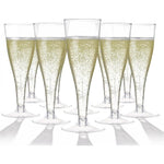 Prestee clear plastic champagne flutes 100 pack front view for party planning
