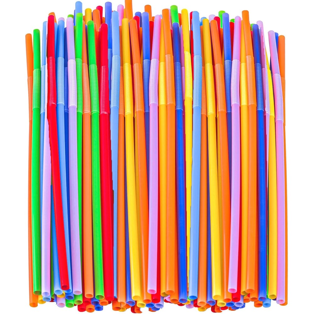 Rovexin colorful plastic disposable bendable drinking straws front view packaging