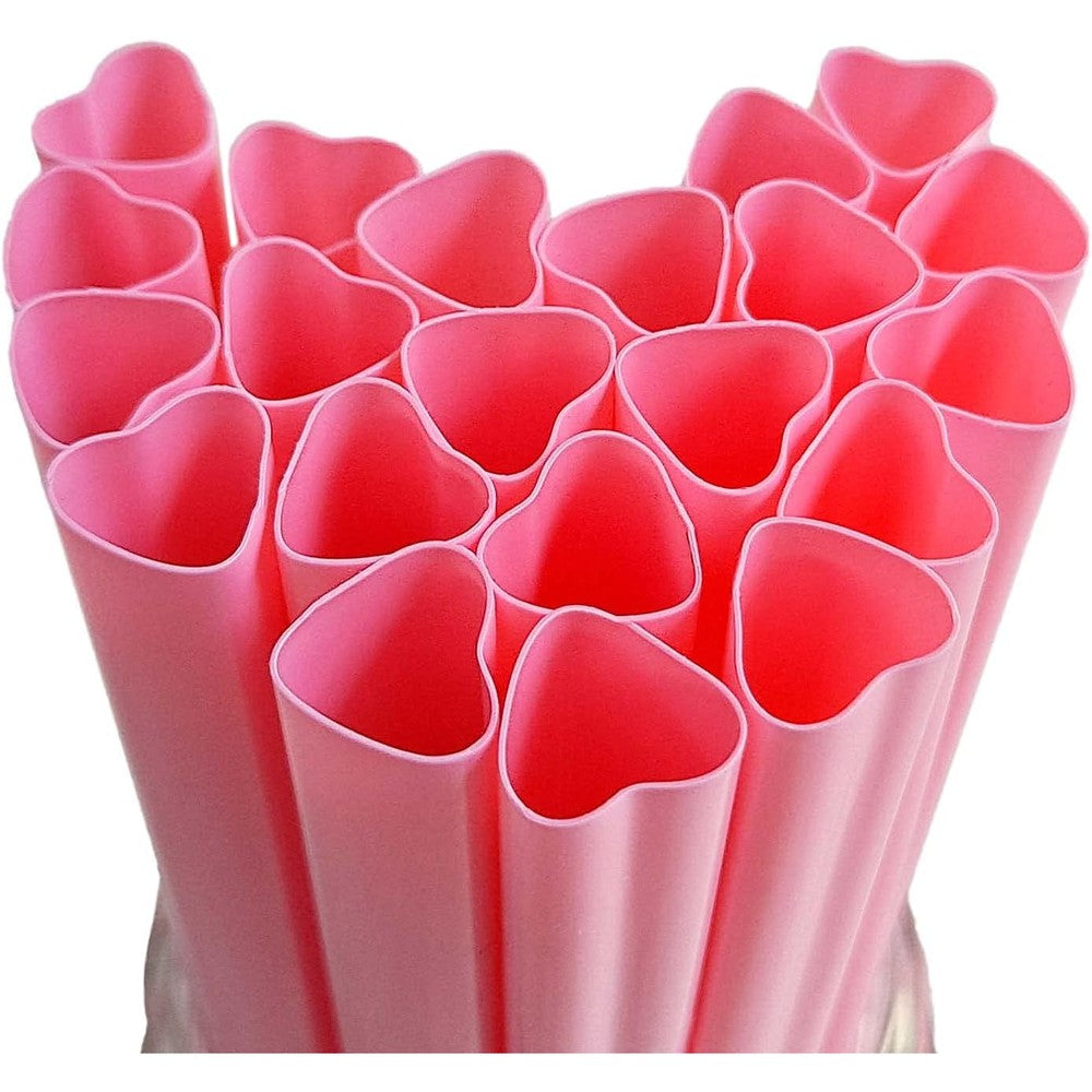 The Best MOON jumbo heart shaped pink straws front view for party decorations.