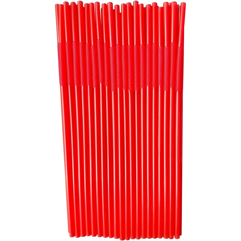 YAOSHENG red flexible plastic straws front view showing pack of two hundred pieces