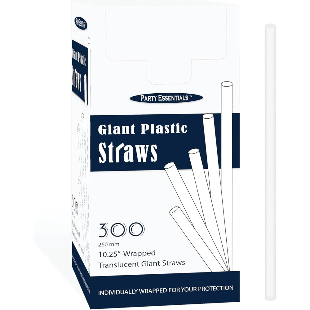 Party Essentials 10.25 inch giant clear straws front view bulk pack