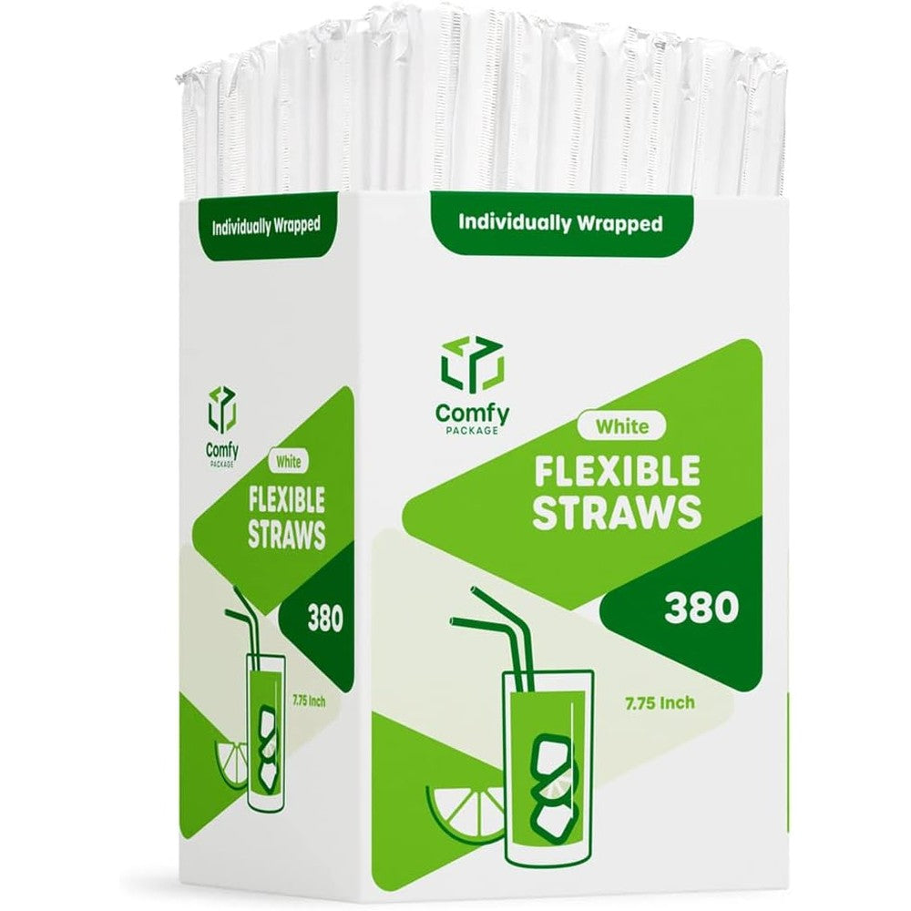 Comfy Package Individually Wrapped Straws White Pack Front View