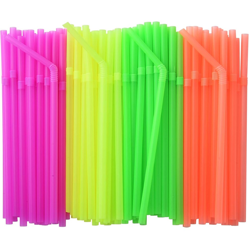 Alink neon flexible drinking straws 500 pack front view
