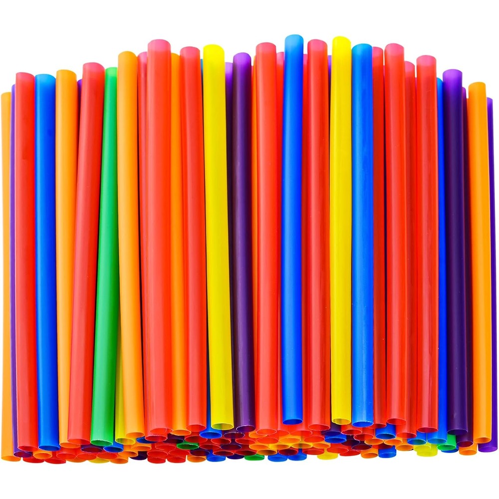 SONGNASS Jumbo Smoothie Straws front view pack of one hundred colorful wide drinking straws.