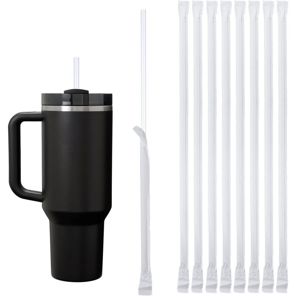 CrayBG 100 count disposable straws for 40 ounce tumbler front view showing individual paper wrapping.