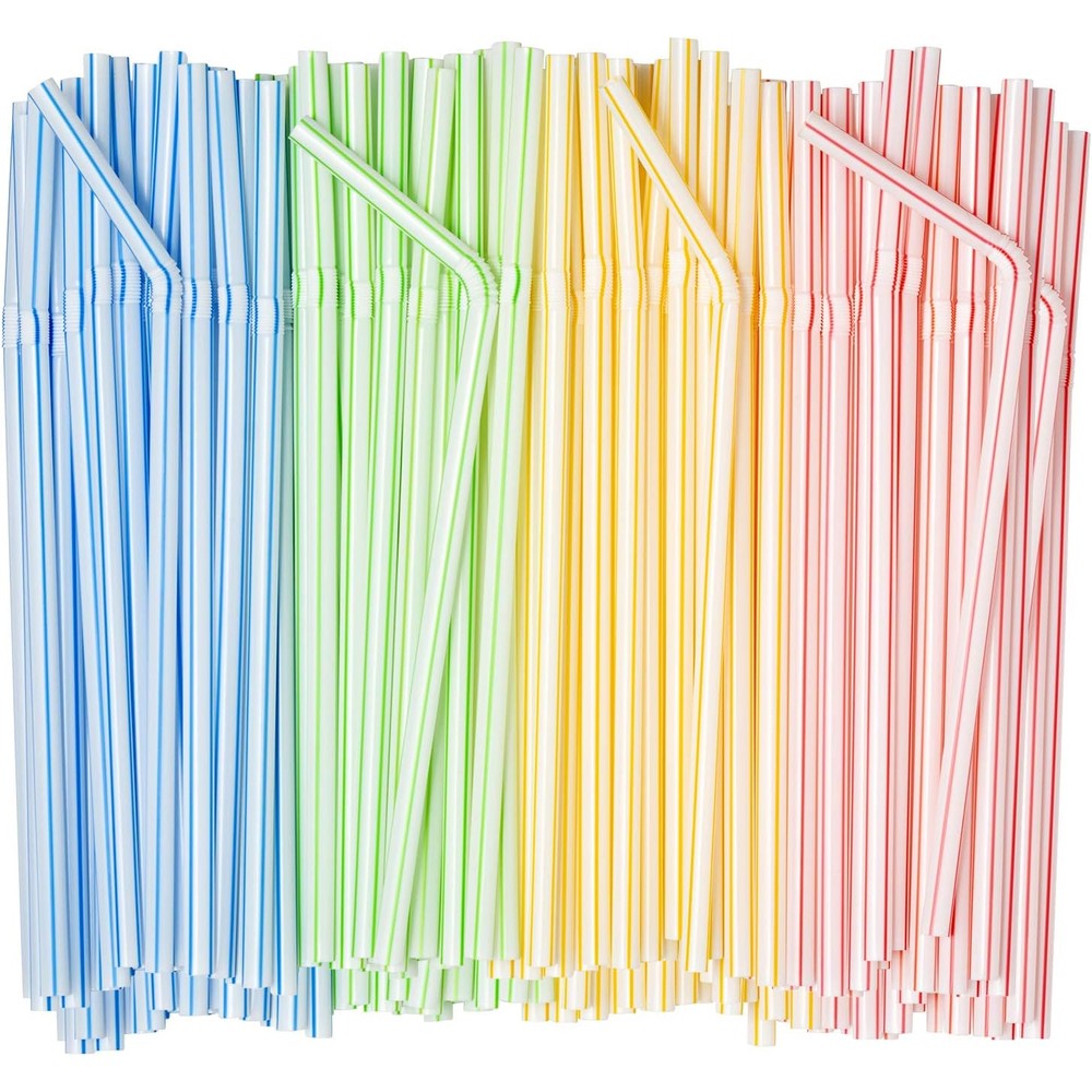 Comfy Package flexible plastic disposable drinking straws 400 pack front view packaging