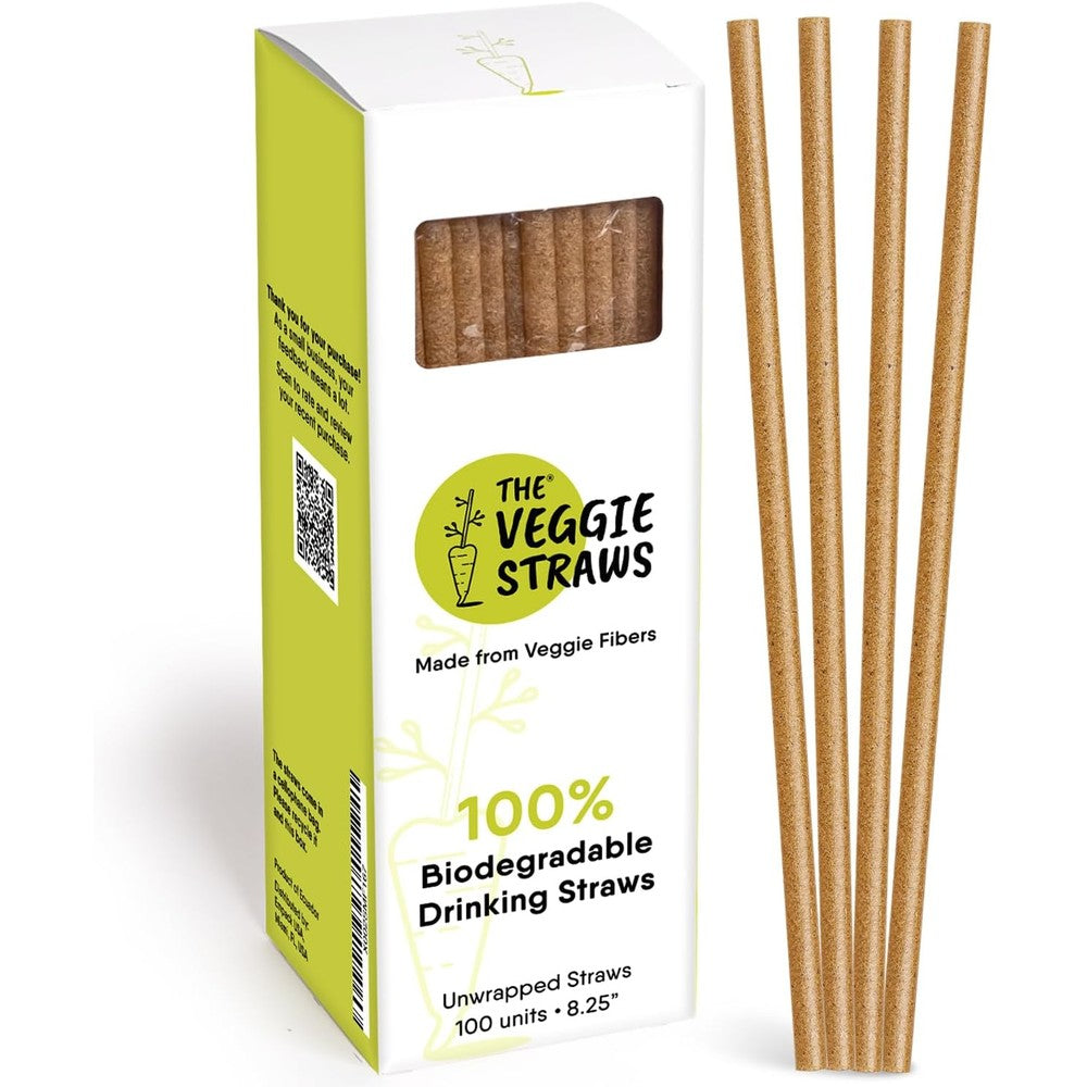 The Veggie Straws unwrapped biodegradable drinking straws front pack view for eco friendly kitchen supplies