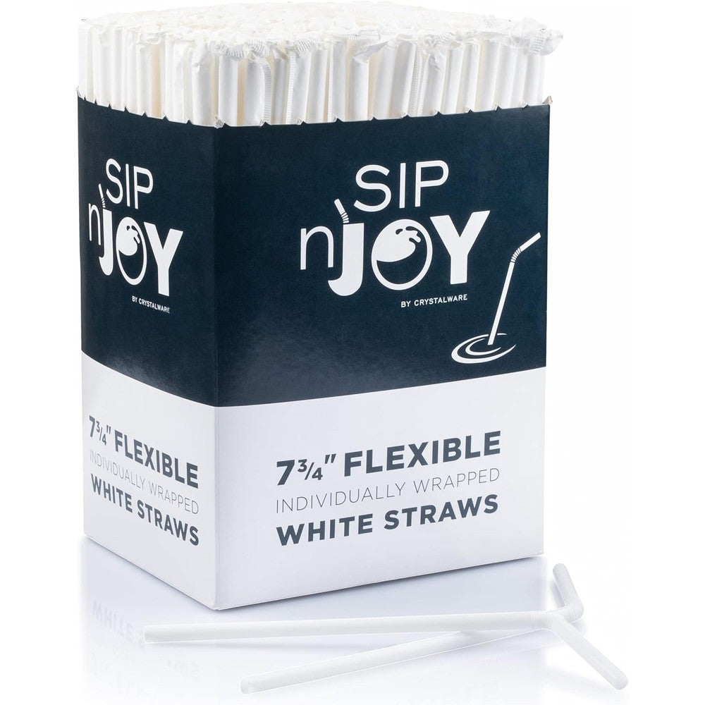 Crystal Ware flexible plastic straws box front view showing 380 count pack.