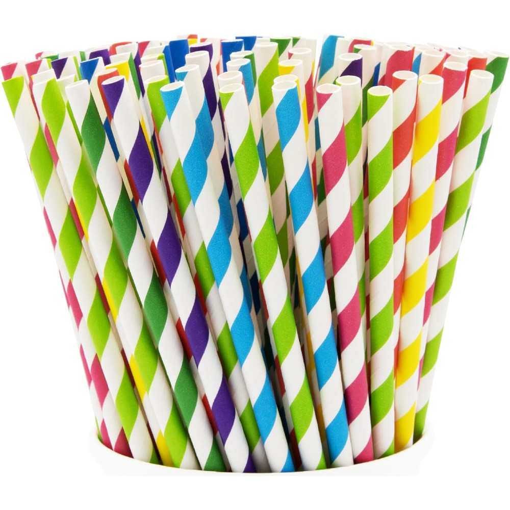 Gusto striped paper drinking straws 200 pack front view