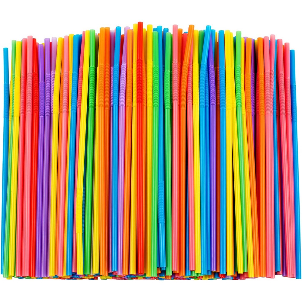 Zmaxqii colorful flexible plastic straws front view of bulk pack