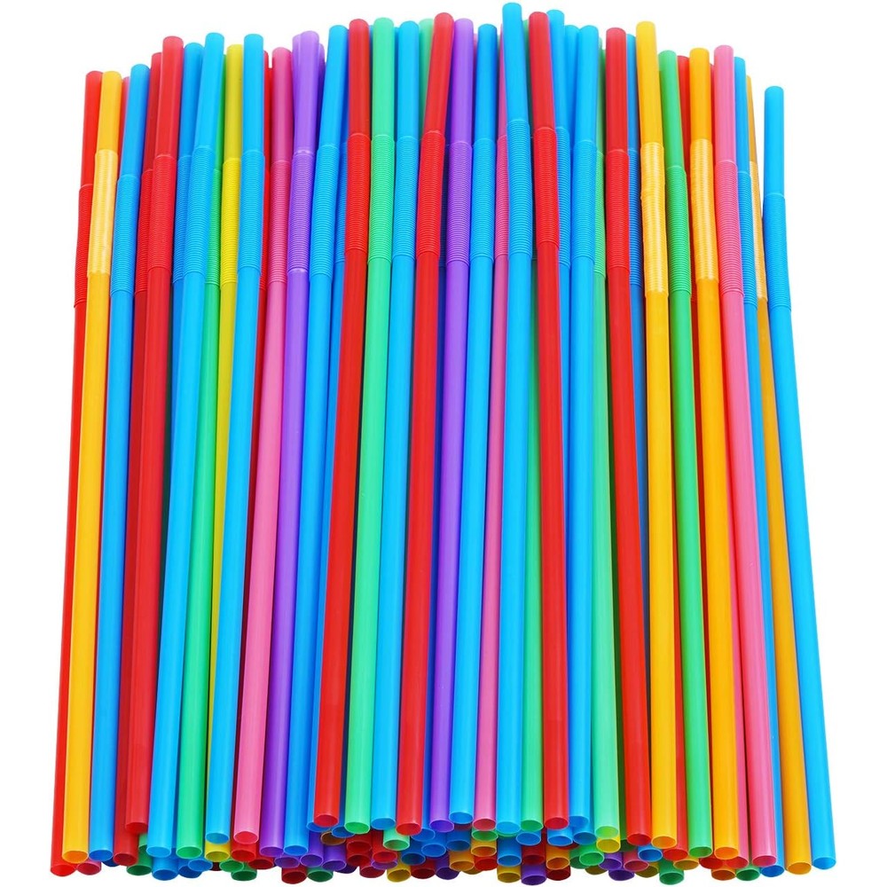 Cvndkn colorful plastic long flexible straws front view