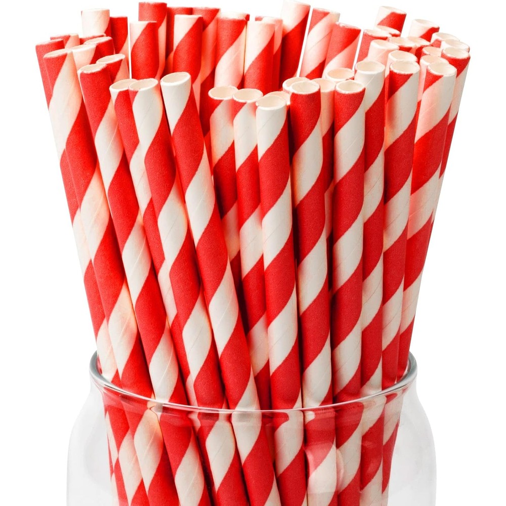PakTalk Biodegradable Striped Paper Straws front view pack of one hundred