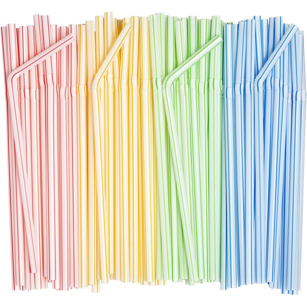 Comfy Package flexible plastic drinking straws front view pack of two hundred.