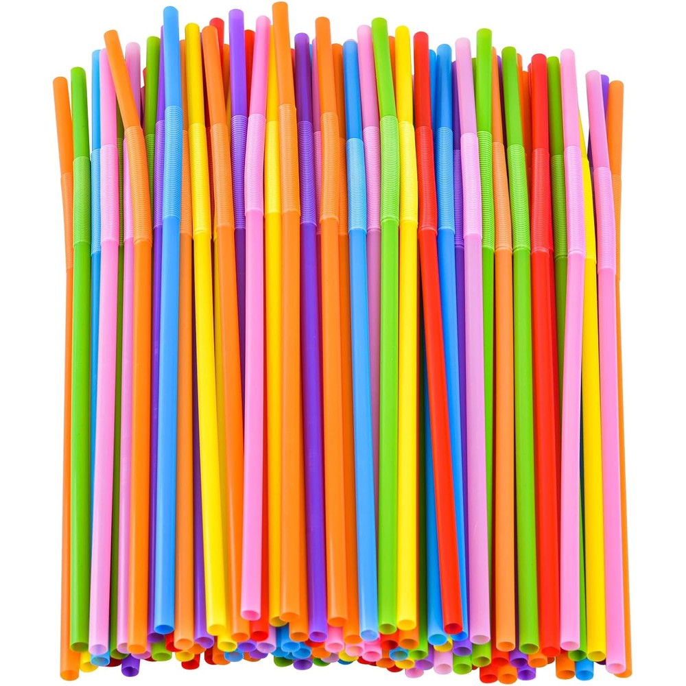 SONGNASS flexible plastic straws 100 count front view colorful disposable party decorations.