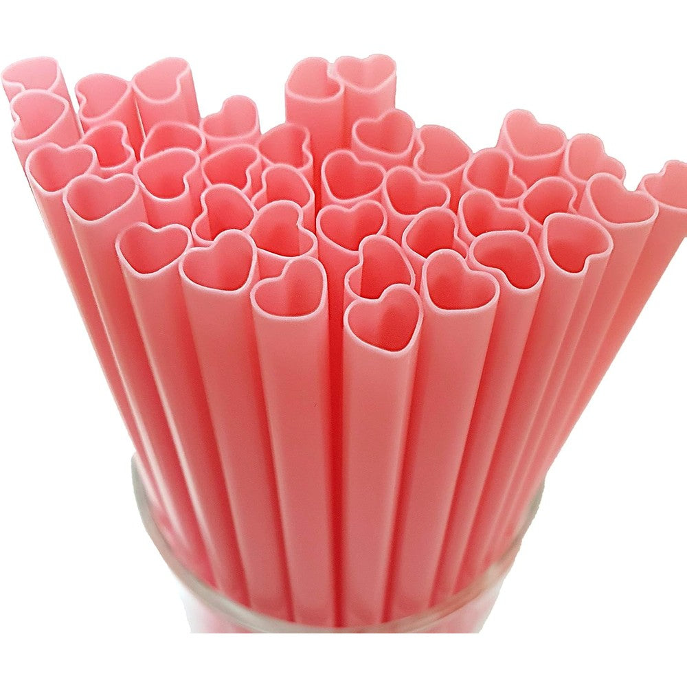 The Best MOON heart shaped pink straws 100 count front view for party decorations