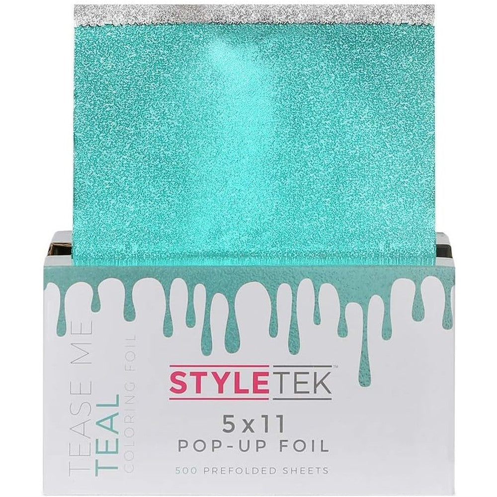 Styletek Tease Me Teal Pop-Up Foil front view professional salon hair coloring sheets.