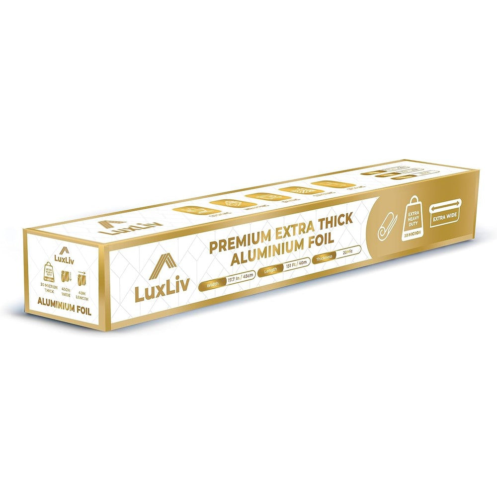 LuxLiv Extra Wide Heavy Duty Aluminum Foil Roll front view for commercial kitchen use.