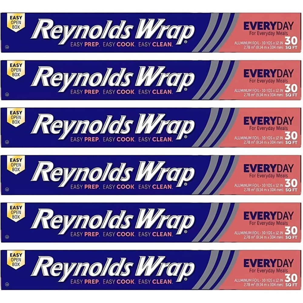 Reynolds Wrap Aluminum Foil 30 Sq Ft pack of 6 front view authentic USA kitchen wrap.