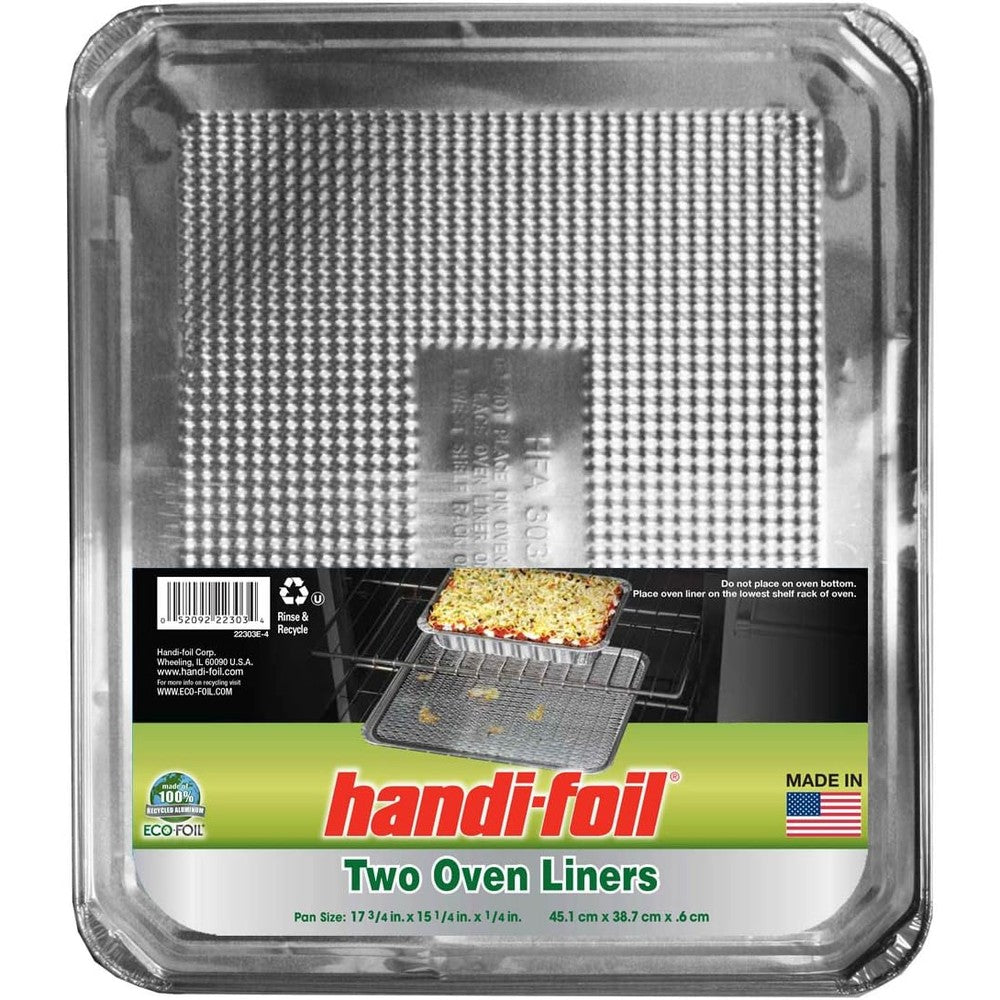 Handi-Foil Eco-Foil Recycled Aluminum Oven Liners 2 Count pack front view for oven protection.