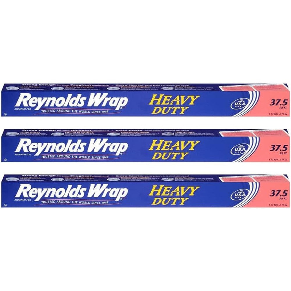 Reynolds Wrap Heavy Duty Aluminum Foil Extra Wide Pack of 3 front view kitchen essential