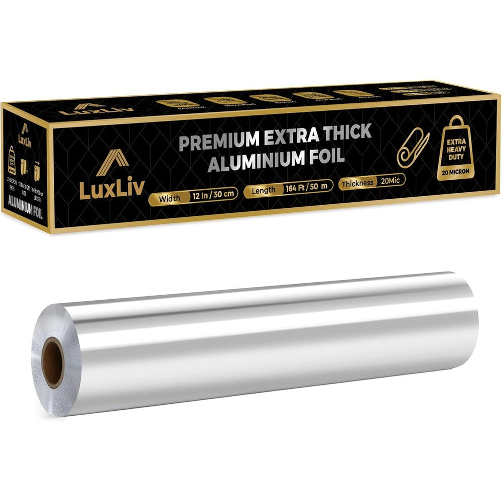 LuxLiv Heavy Duty Aluminum Foil 164 Foot Roll front view commercial grade packaging.