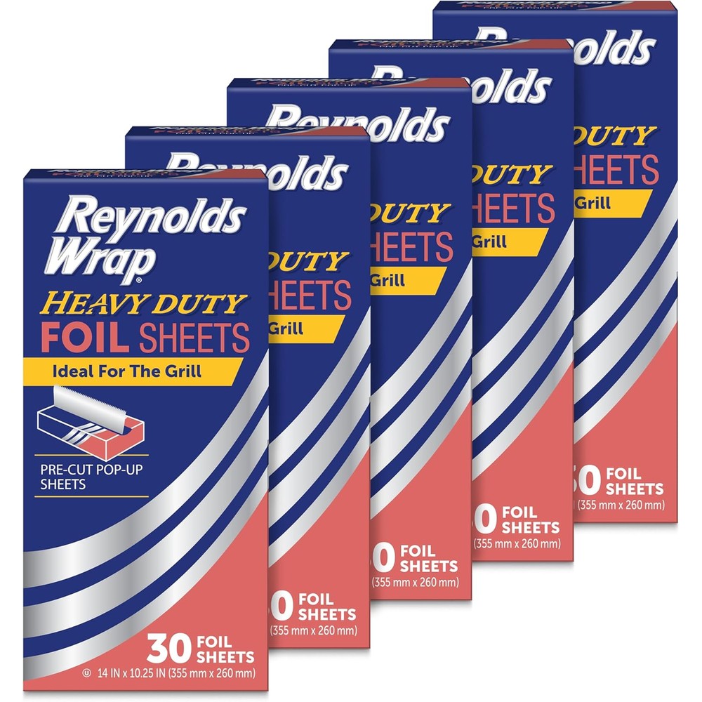 Reynolds Wrap Pre-Cut Pop-Up Heavy Duty Aluminum Foil Sheets front view packaging.