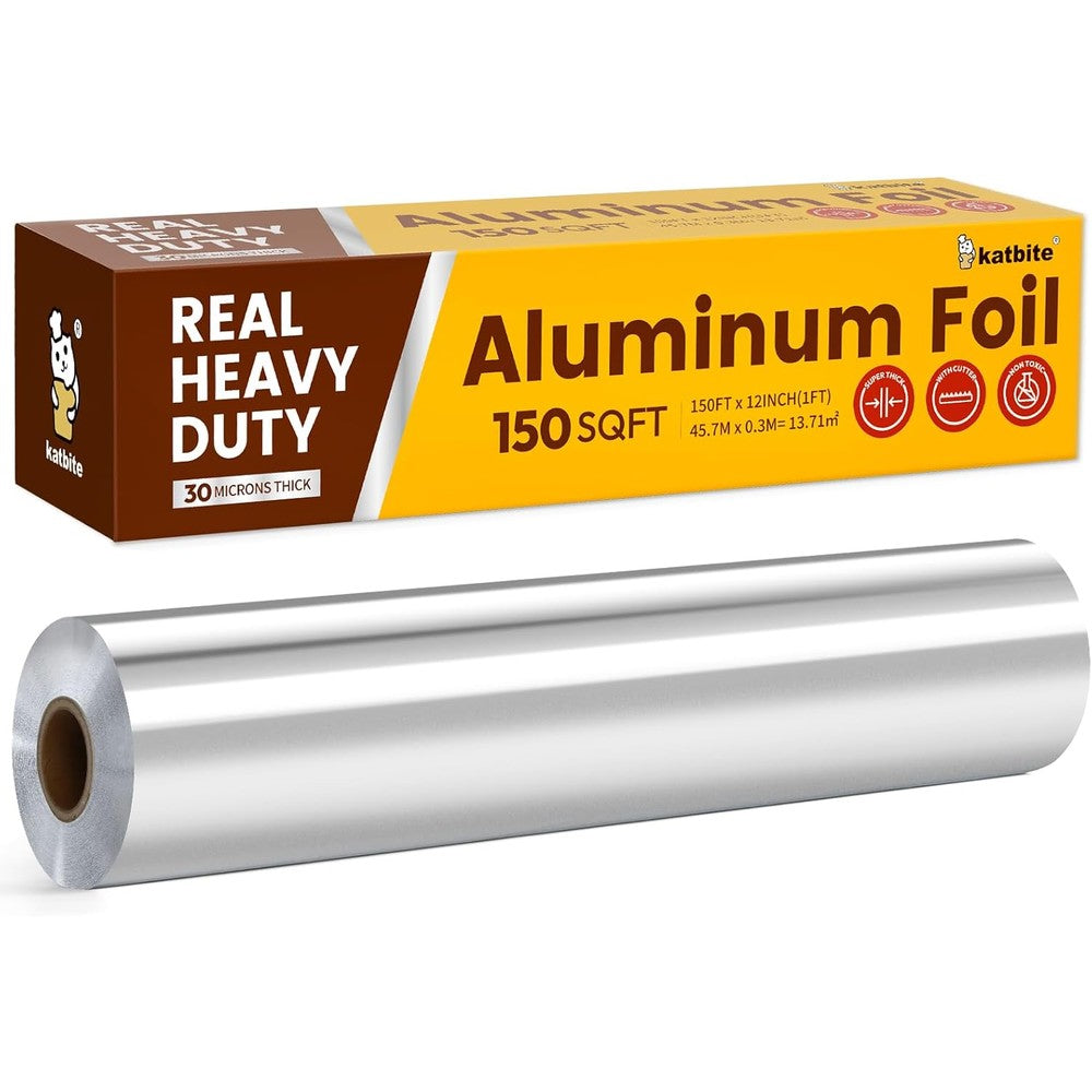 Katbite Heavy Duty Aluminum Foil Roll front view 30 micron thick food wrap.