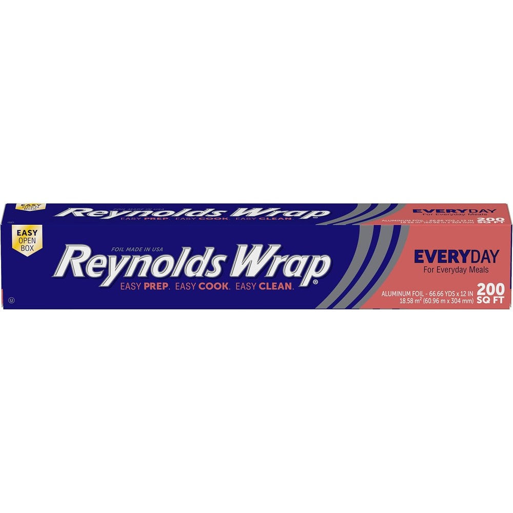 Reynolds Wrap Everyday Strength Aluminum Foil 200 square feet roll front view for kitchen food storage.