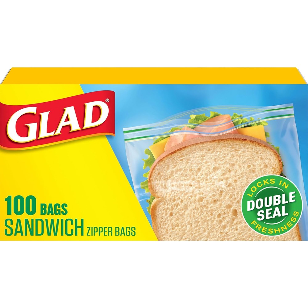 Glad Zipper Food Storage Sandwich Bags 100 count front view authentic USA imported.
