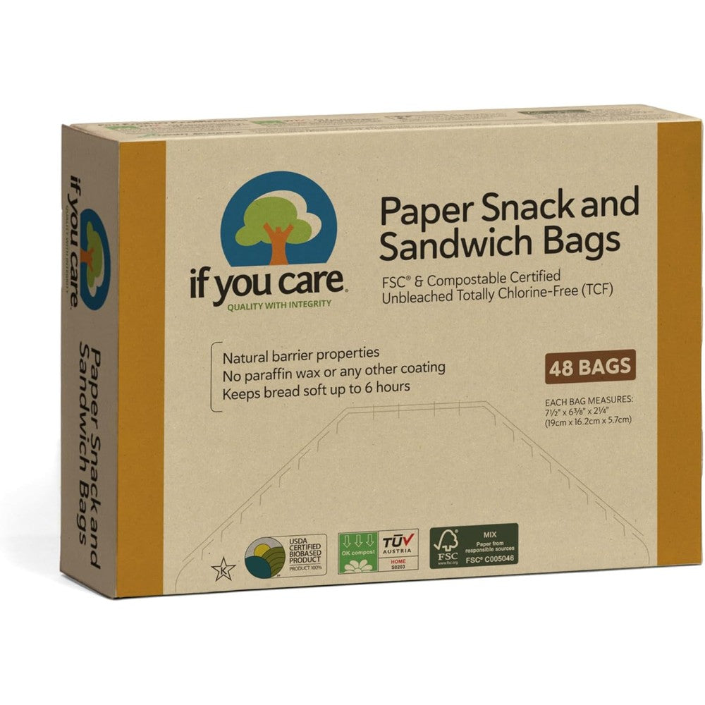 If You Care Unbleached Paper Sandwich Bags 48 Count front view eco-friendly food storage