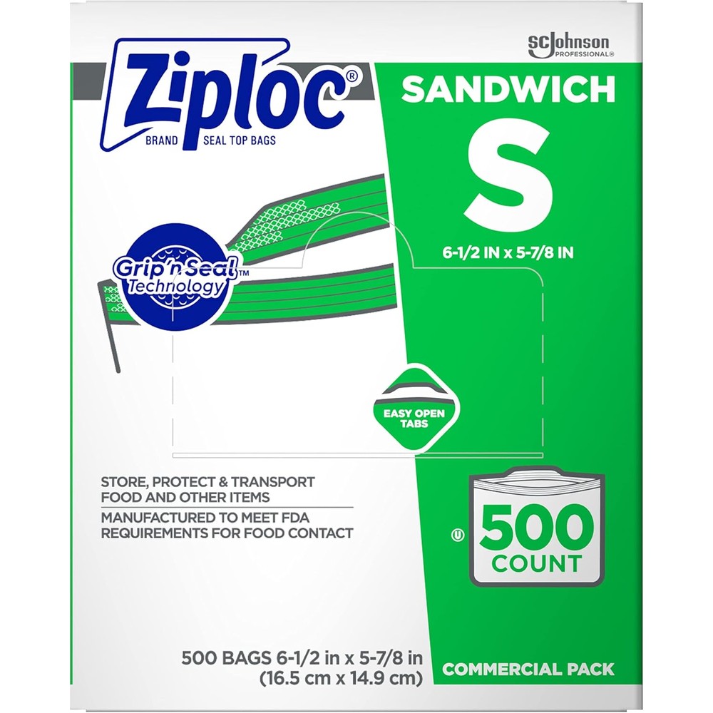 SC Johnson Professional Ziploc Brand Sandwich Bags 500 count commercial pack front view