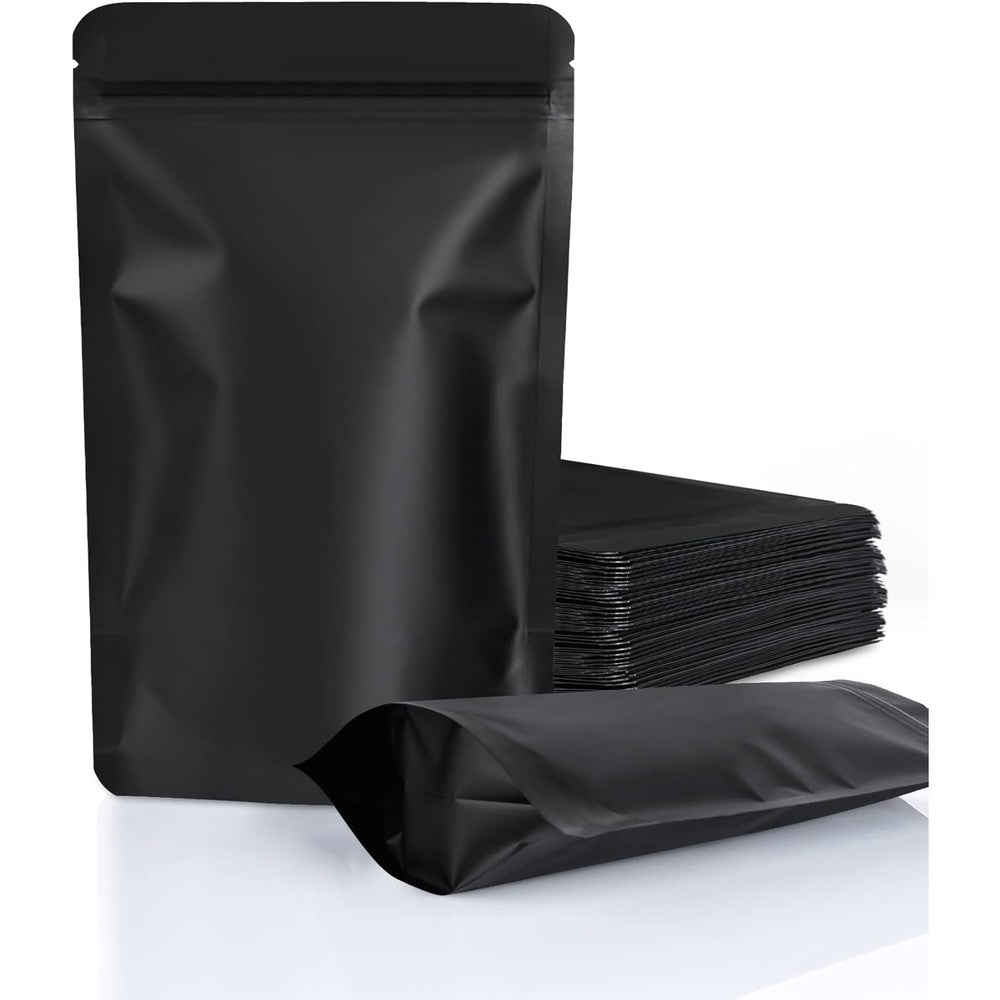 FireKylin 100 Pack Resealable Stand Up Bags matte black front view for smell proof packaging