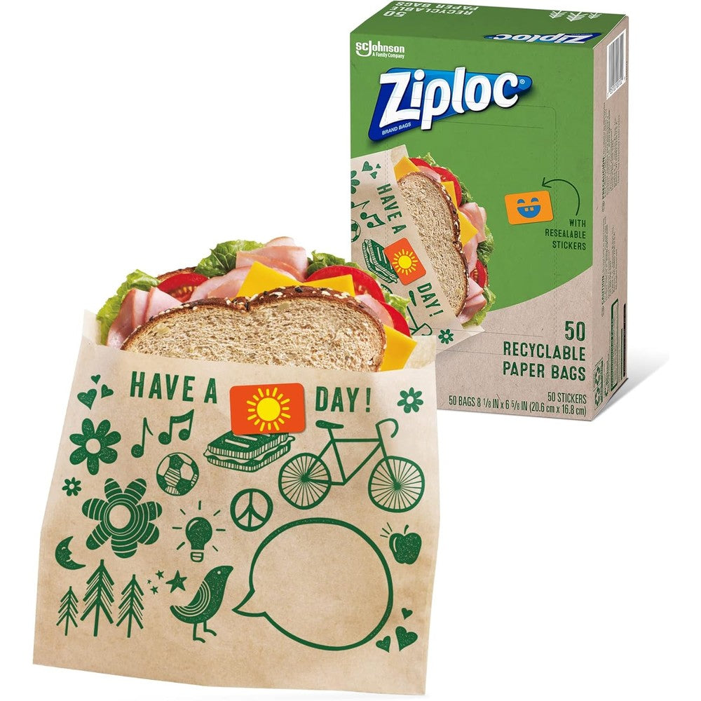 Ziploc Recyclable Paper Sandwich Bags front view eco-friendly food storage.