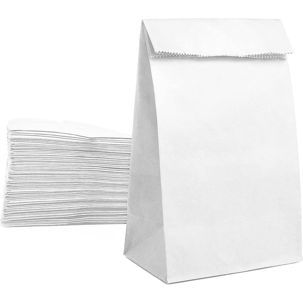 Mintboo white paper lunch bags 50 count pack front view eco-friendly food sacks
