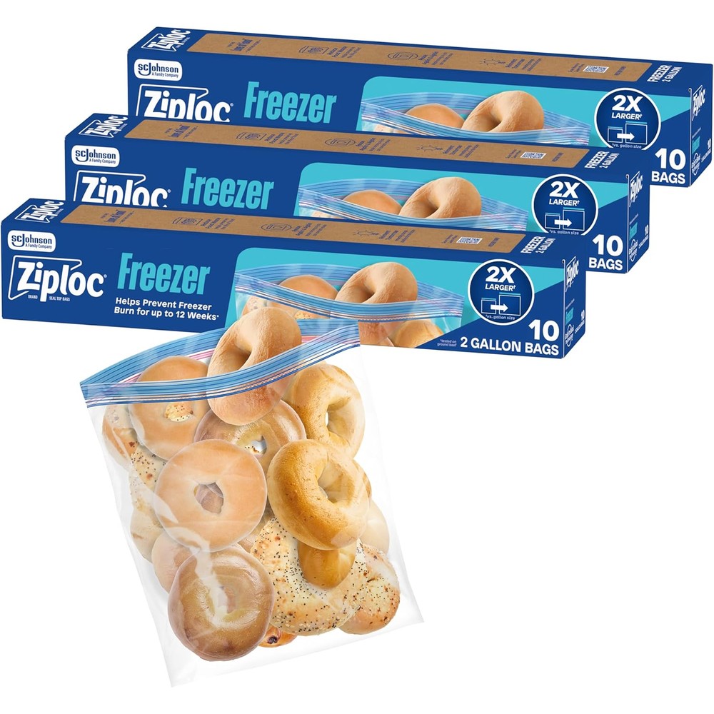 Ziploc Two Gallon Food Storage Freezer Bags 30 count pack front view authentic imported kitchen storage.