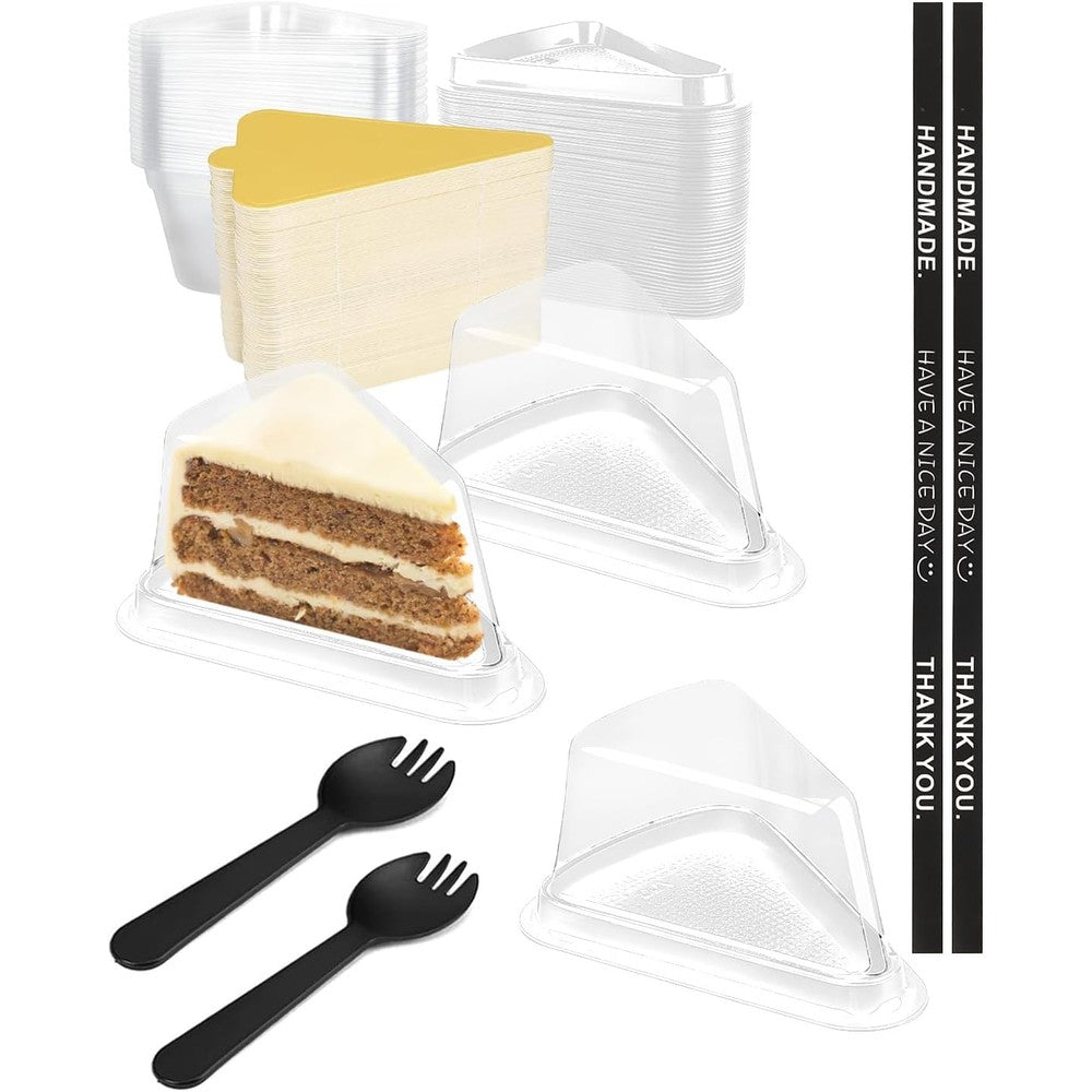 Wuqoioo Cake Slice Container front view of clear plastic individual dessert box.