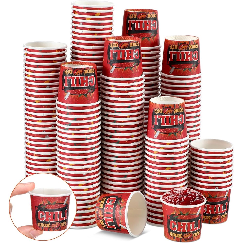 Teenyyou chili cook off tasting cups front view showing red chili design