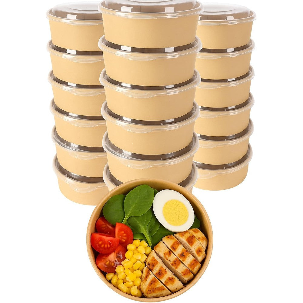 Ruthy's Outlet Kraft Salad Bowls with clear lids front view disposable eco-friendly meal prep container