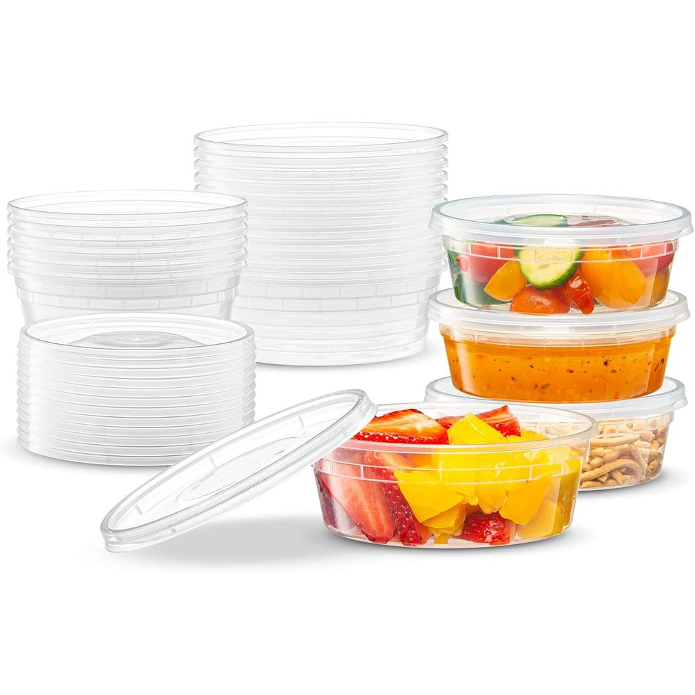 Elegant Disposables 8 Ounce 24 Set Deli Food Storage Containers front view for kitchen organization.