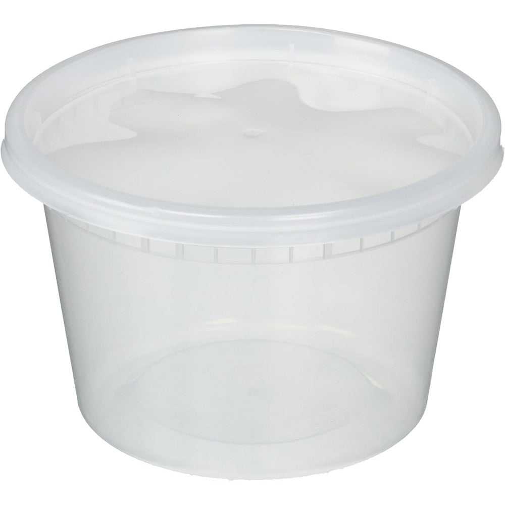 YW Deli Food Storage Containers 16 Ounce 48 Count front view of stacked clear plastic containers with lids.