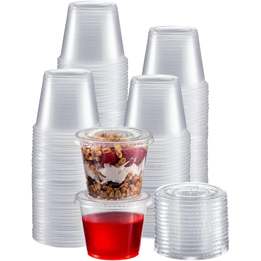 Zeml Portion Cups with Lids front view clear disposable condiment containers