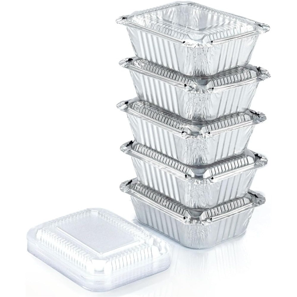 Spare Essentials one pound aluminum pans with lids front view for food storage.