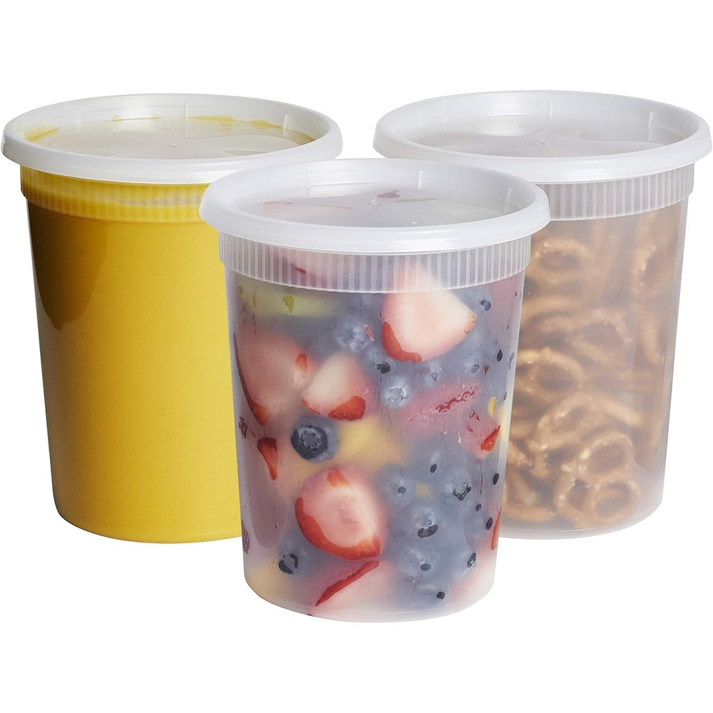 Gusto 32 Ounce Plastic Deli Containers front view for meal prep storage.