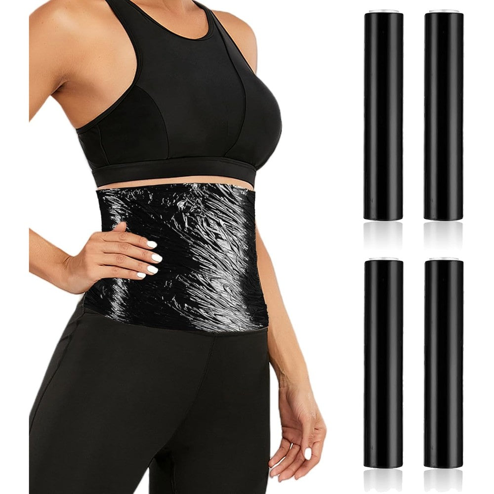 Gueevin 4 Rolls Black Osmotic Plastic Body Wrap front view for weight loss.